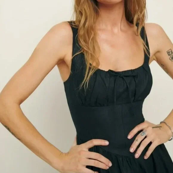 Reformation Balia Linen Dress Black Size 4 - Picture 3 of 10